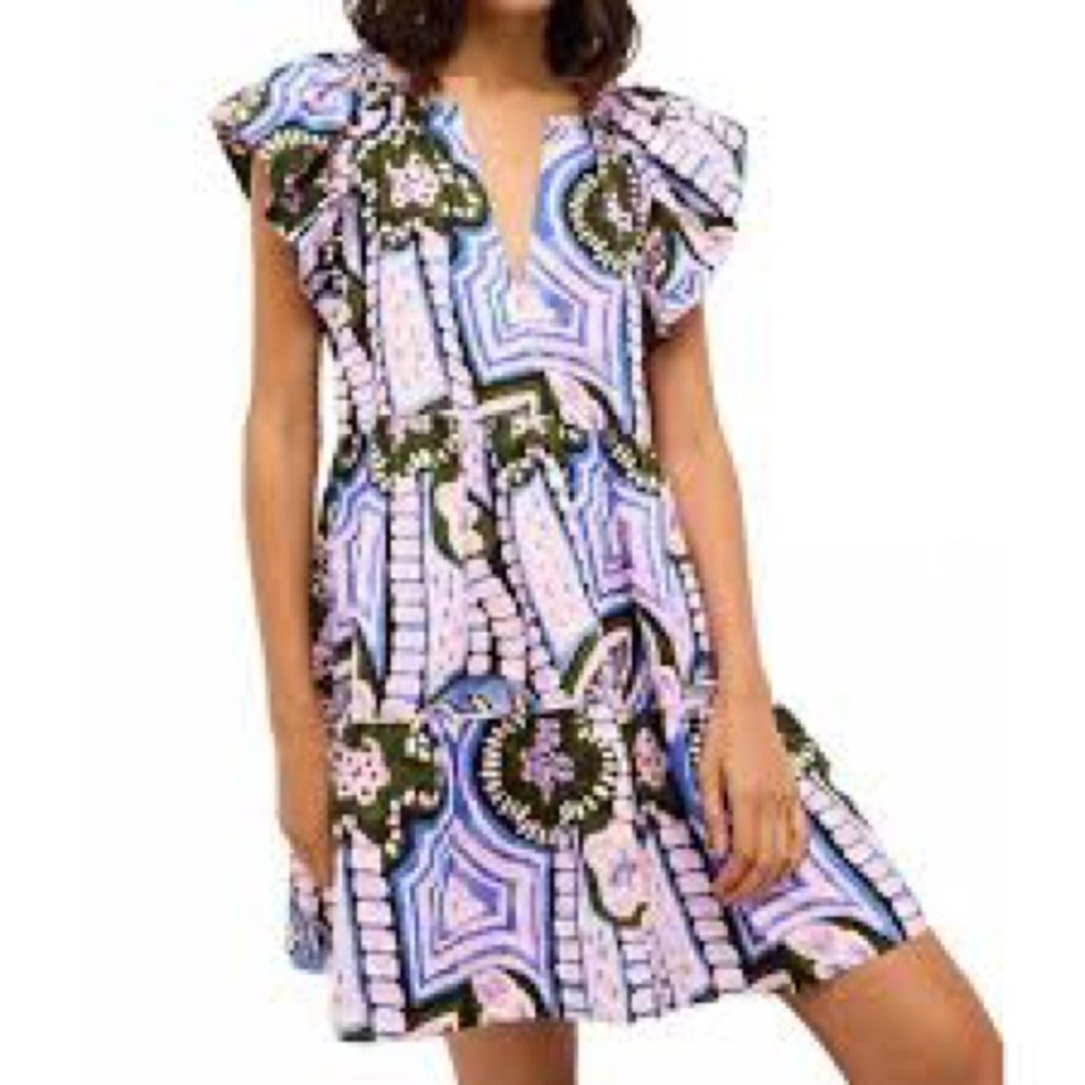 Marie Oliver Kara Tiered Ruffle Sleeve Dress in Hyacinth NWT Medium